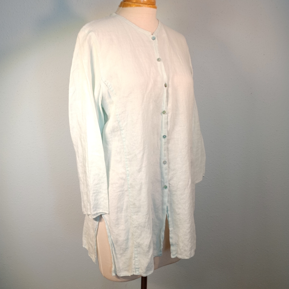 Eileen Fisher Pale Mint Button-Down Linen Shirt